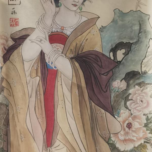 多吉堂国画-杨志鹏老师作品:唐后妃李玉环#云想衣裳花想容,春风拂槛