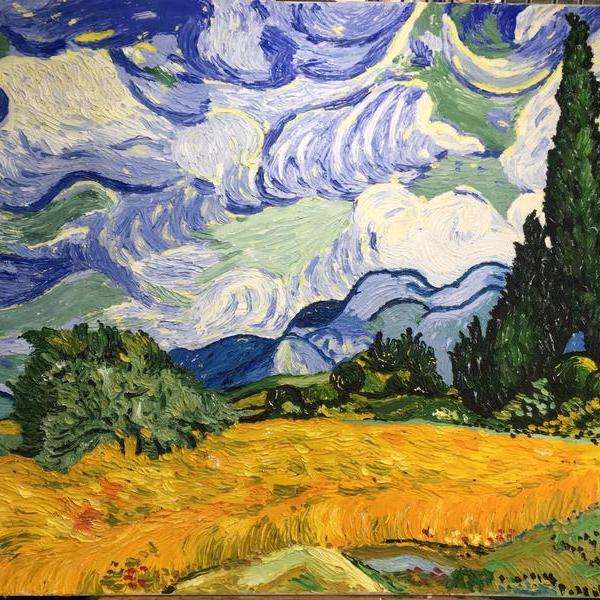 189****2262-梵高《麦田里的柏树》临摹