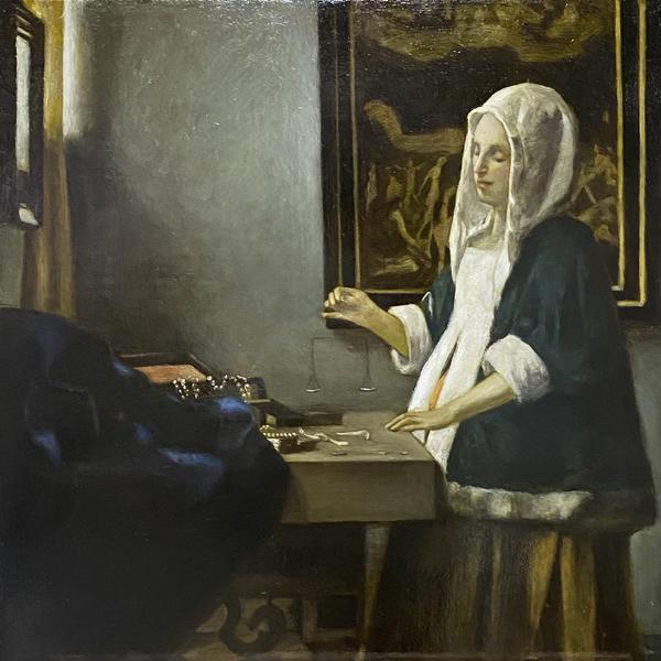 古典油画技法临摹伦勃朗戴着面纱的萨斯基亚