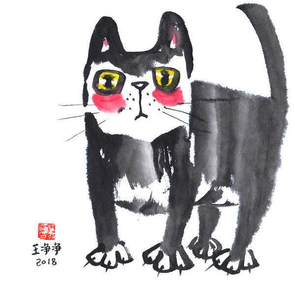 王净净-水墨画-可爱的猫